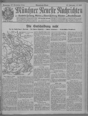 Münchner neueste Nachrichten Sonntag 27. September 1914