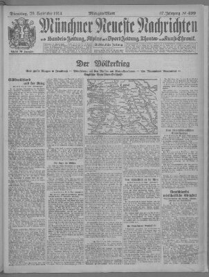 Münchner neueste Nachrichten Dienstag 29. September 1914