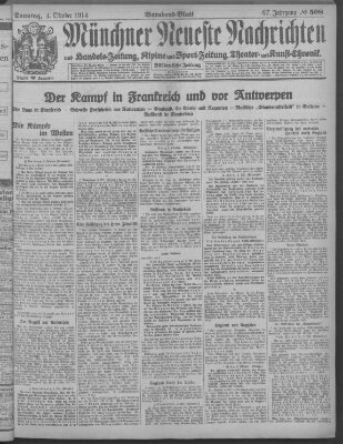 Münchner neueste Nachrichten Sonntag 4. Oktober 1914