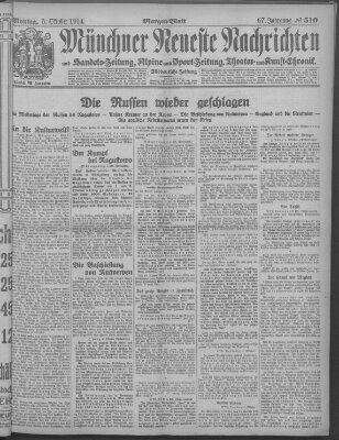 Münchner neueste Nachrichten Montag 5. Oktober 1914