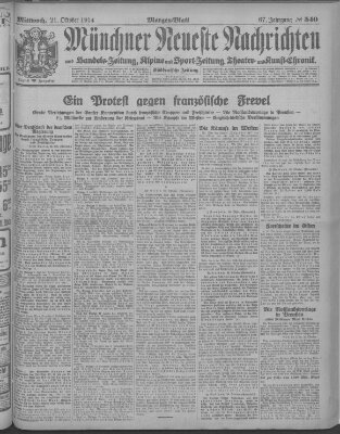 Münchner neueste Nachrichten Mittwoch 21. Oktober 1914