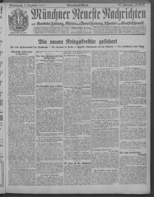 Münchner neueste Nachrichten Mittwoch 2. Dezember 1914