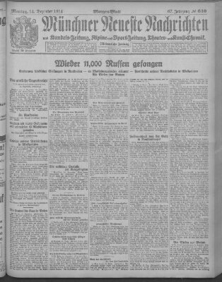 Münchner neueste Nachrichten Montag 14. Dezember 1914