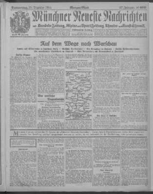 Münchner neueste Nachrichten Donnerstag 31. Dezember 1914