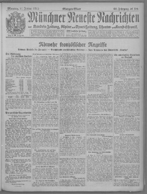 Münchner neueste Nachrichten Montag 11. Januar 1915