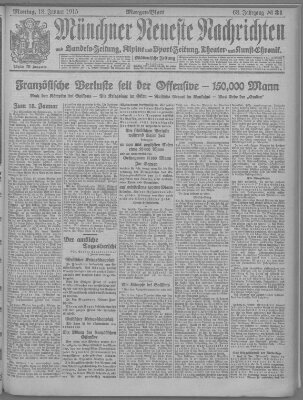 Münchner neueste Nachrichten Montag 18. Januar 1915