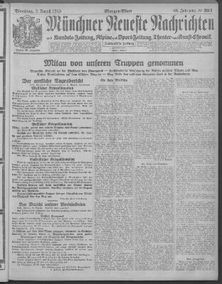 Münchner neueste Nachrichten Dienstag 3. August 1915