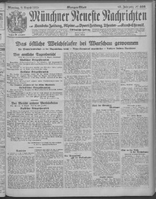 Münchner neueste Nachrichten Montag 9. August 1915