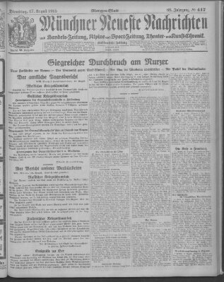 Münchner neueste Nachrichten Dienstag 17. August 1915