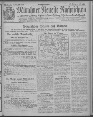 Münchner neueste Nachrichten Mittwoch 18. August 1915