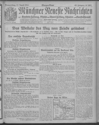 Münchner neueste Nachrichten Donnerstag 19. August 1915