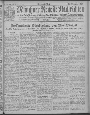 Münchner neueste Nachrichten Sonntag 22. August 1915