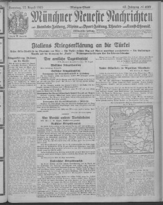 Münchner neueste Nachrichten Sonntag 22. August 1915