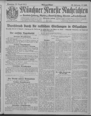 Münchner neueste Nachrichten Sonntag 29. August 1915