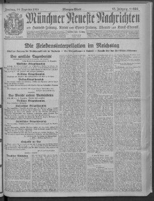 Münchner neueste Nachrichten Freitag 10. Dezember 1915