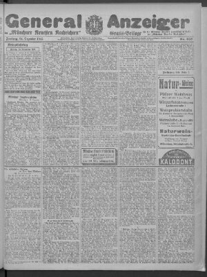 Münchner neueste Nachrichten Sonntag 24. Dezember 1916