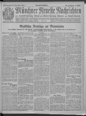 Münchner neueste Nachrichten Mittwoch 29. Dezember 1915