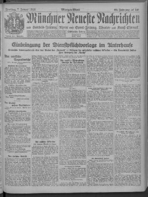 Münchner neueste Nachrichten Freitag 7. Januar 1916