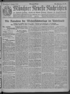 Münchner neueste Nachrichten Samstag 8. Januar 1916