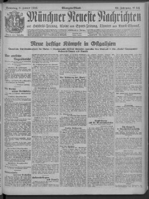 Münchner neueste Nachrichten Sonntag 9. Januar 1916