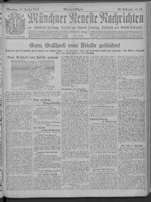 Münchner neueste Nachrichten Montag 10. Januar 1916