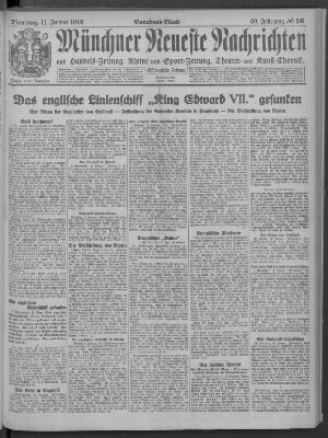 Münchner neueste Nachrichten Dienstag 11. Januar 1916