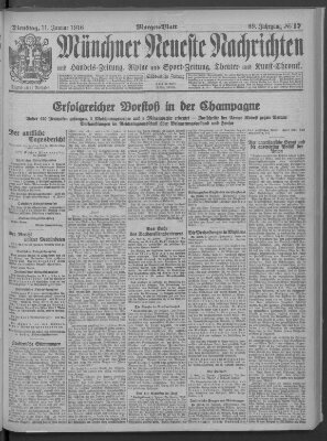 Münchner neueste Nachrichten Dienstag 11. Januar 1916