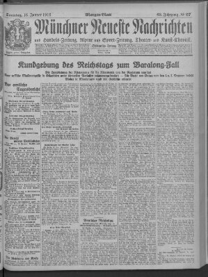 Münchner neueste Nachrichten Sonntag 16. Januar 1916