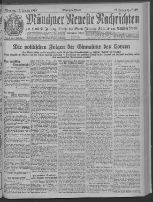 Münchner neueste Nachrichten Montag 17. Januar 1916