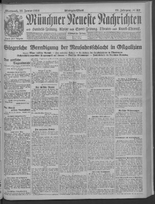 Münchner neueste Nachrichten Mittwoch 19. Januar 1916