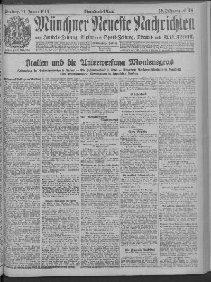 Münchner neueste Nachrichten Freitag 21. Januar 1916