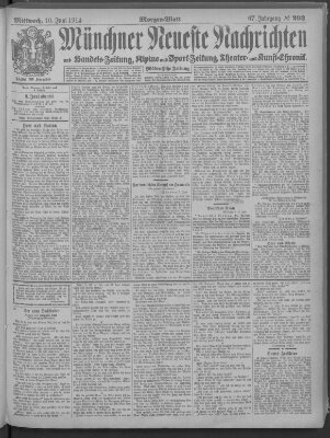 Münchner neueste Nachrichten Mittwoch 10. Juni 1914