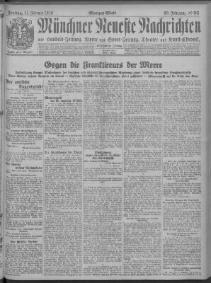 Münchner neueste Nachrichten Freitag 11. Februar 1916