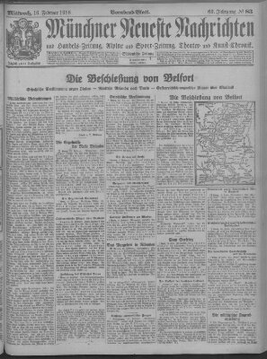 Münchner neueste Nachrichten Mittwoch 16. Februar 1916