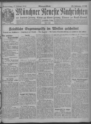 Münchner neueste Nachrichten Donnerstag 17. Februar 1916