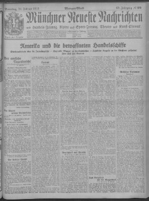 Münchner neueste Nachrichten Sonntag 20. Februar 1916