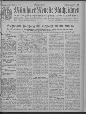 Münchner neueste Nachrichten Samstag 26. Februar 1916