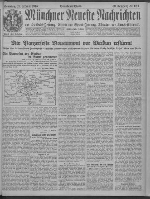 Münchner neueste Nachrichten Sonntag 27. Februar 1916