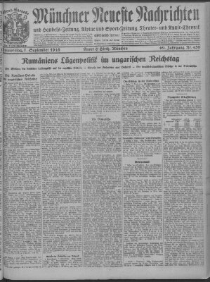 Münchner neueste Nachrichten Donnerstag 7. September 1916