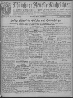 Münchner neueste Nachrichten Sonntag 10. September 1916