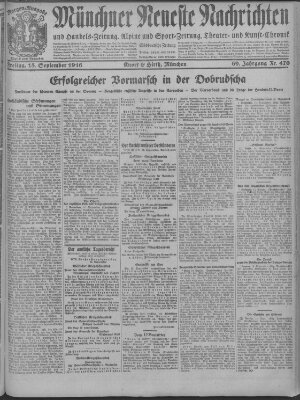 Münchner neueste Nachrichten Freitag 15. September 1916