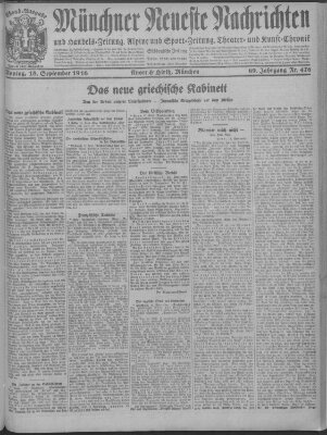 Münchner neueste Nachrichten Montag 18. September 1916