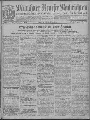 Münchner neueste Nachrichten Dienstag 19. September 1916