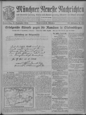 Münchner neueste Nachrichten Donnerstag 21. September 1916