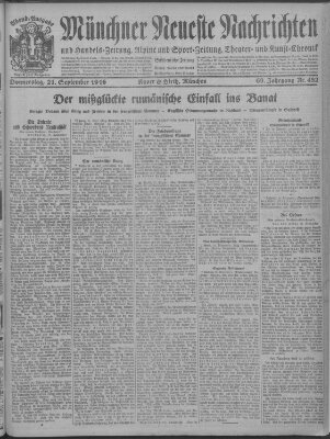 Münchner neueste Nachrichten Donnerstag 21. September 1916