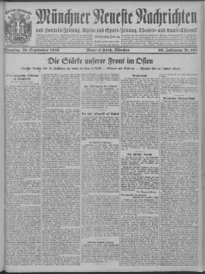 Münchner neueste Nachrichten Dienstag 26. September 1916