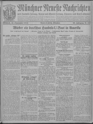 Münchner neueste Nachrichten Mittwoch 27. September 1916