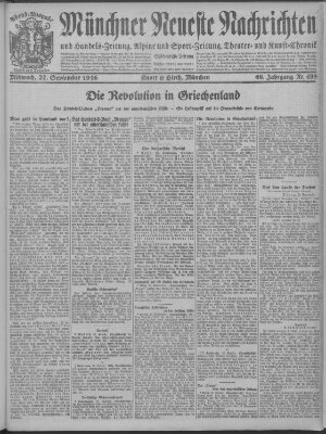 Münchner neueste Nachrichten Mittwoch 27. September 1916