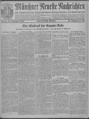 Münchner neueste Nachrichten Freitag 29. September 1916