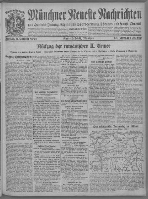 Münchner neueste Nachrichten Freitag 6. Oktober 1916